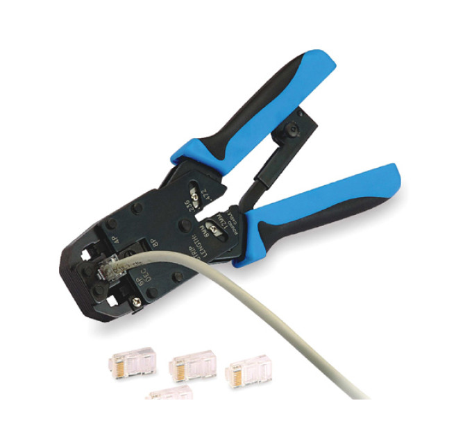 Інструмент обжимний Hanlong HT-2008AR для конекторів RJ45&RJ12&RJ11 (проф.,трищітка)