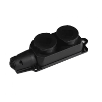 Розетка каучукова ENERGIO 16А IP44 подвійна з кришкою з/к чорна Розетка каучукова ENERGIO 16А IP44 подвійна з кришкою з/к чорна