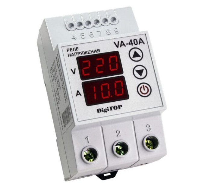 Реле напряжения с контролем тока DigiTOP VA-40A 40А однофазное
