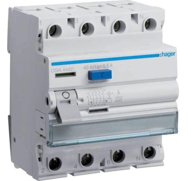 ПЗВ Hager In=40A, 4п, тип A, 500мА (CGA440D)