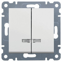 Выключатель двухклавишный с подсветкой, без рамки, цвет белый, Lumina-2 Выключатель двухклавишный с подсветкой, без рамки, цвет белый, Lumina-2