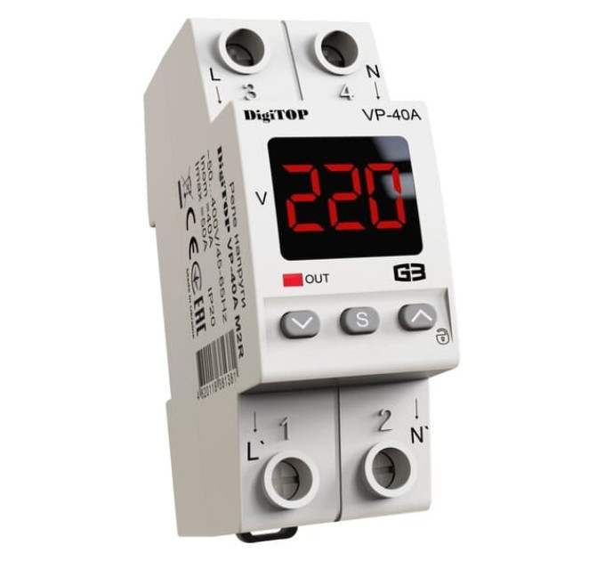 Реле напруги DigiTOP VP-40A M2R 40А 2DIN однофазне, термозахист