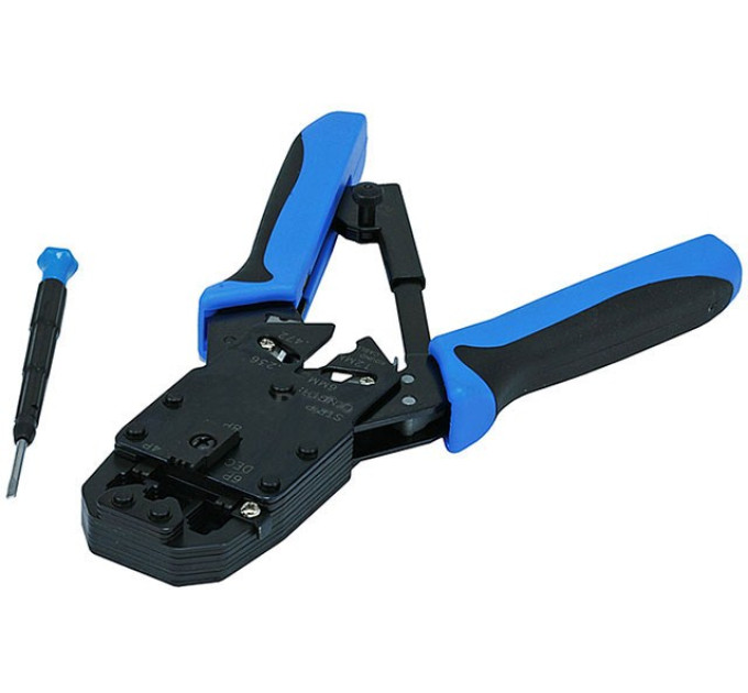Інструмент обжимний Hanlong HT-2008AR для конекторів RJ45&RJ12&RJ11 (проф.,трищітка)