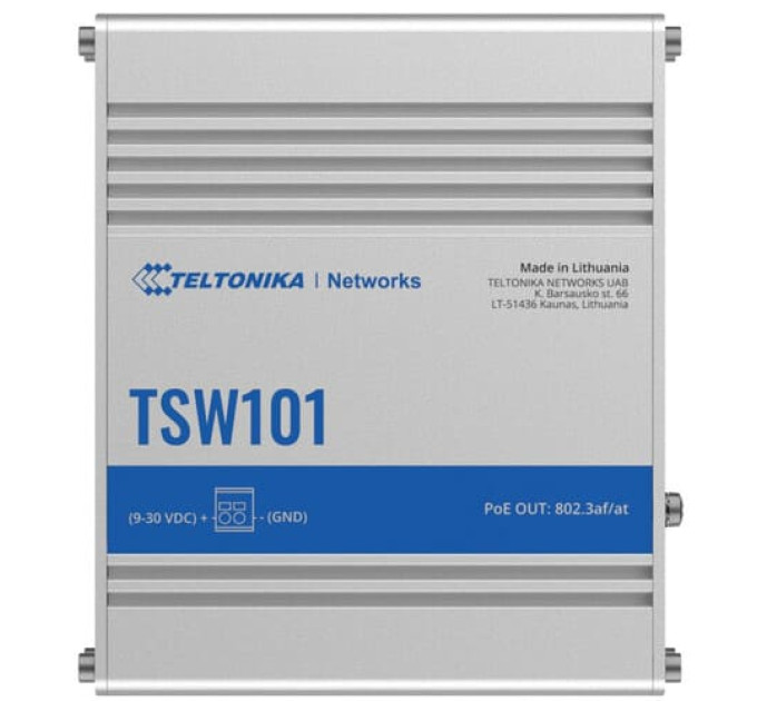TSW101 5х1000Mb Промышленный PoE+ коммутатор, 12-24В, на DIN-рейку Teltonika