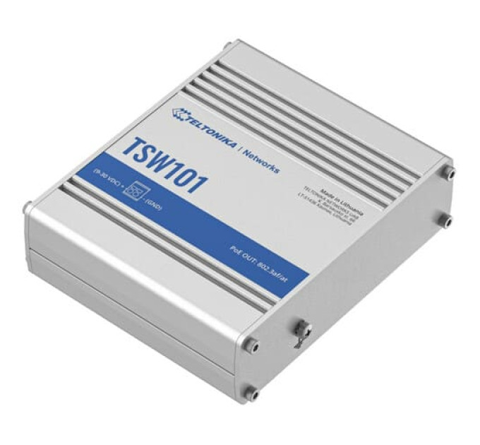 TSW101 5х1000Mb Промышленный PoE+ коммутатор, 12-24В, на DIN-рейку Teltonika