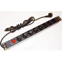 Силовой блок Pleolan 19’’ 1U 8xShuko 16А, шнур питания 3м Shuko, включатель, цвет металлик Силовой блок Pleolan 19’’ 1U 8xShuko 16А, шнур питания 3м Shuko, включатель, цвет металлик