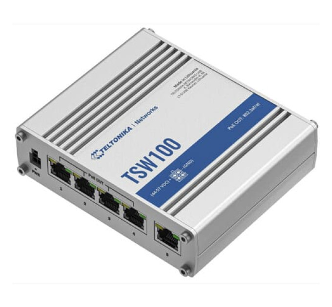 TSW100 5х1000Mb Промышленный PoE+ коммутатор на DIN-рейку Teltonika