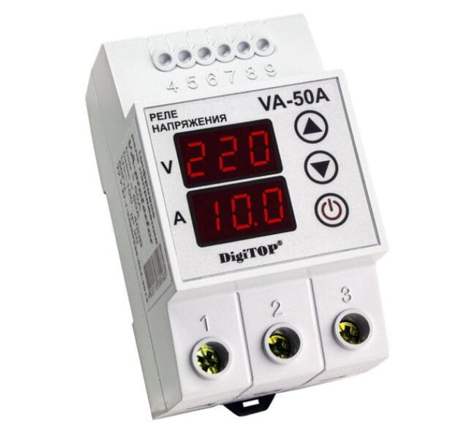 Реле напряжения с контролем тока DigiTOP VA-50A 50А однофазное
