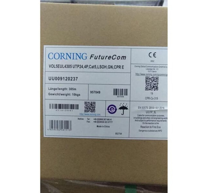 Кабель витая пара Corning U/UTP cat. 5e, LSZH, 305м, 4 пары зеленый