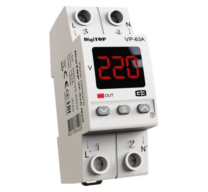 Реле напруги DigiTOP VP-63A M2R 63А 2DIN однофазне, термозахист