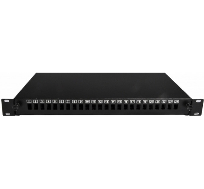 Патч-панель ВО 24 порта SC simplex/LC duplex, пустая, 2xPG13.5+2xPG16, 19’’ 1U, цвет черный, Украина
