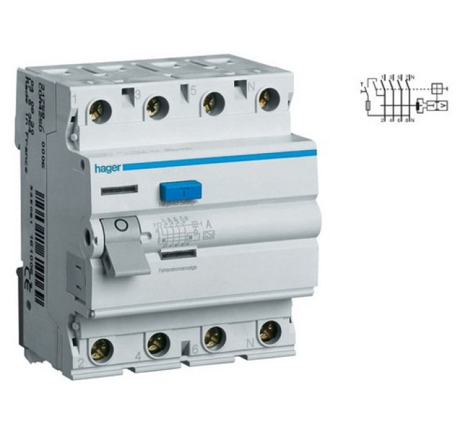 ПЗВ Hager In=40A, 4п, тип A, 30мА (CD440J)