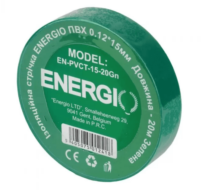 Ізоляційна стрічка ENERGIO ПВХ 0.13*15мм 20м зелена