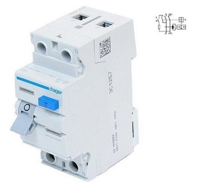 ПЗВ Hager In=63A, 2п, тип A, 30мА (CD263J)