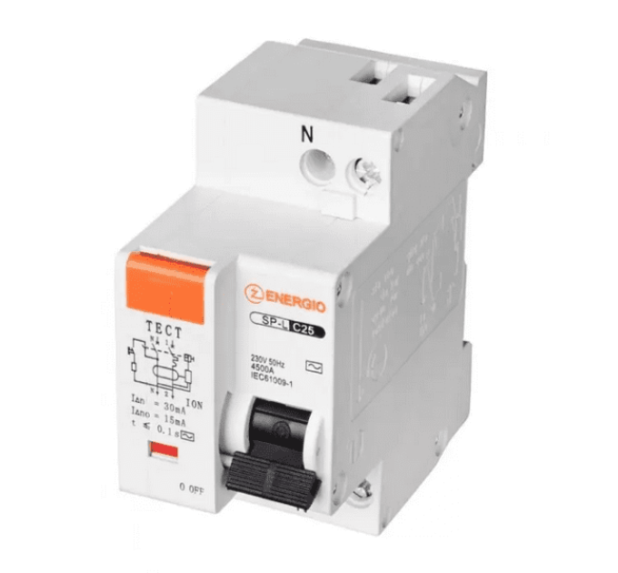 Диф. автоматичний вимикач ENERGIO SP-L 1P+N C 25А 4.5кА